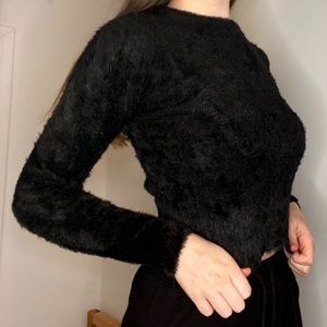 Zara medium black soft fuzzy tight sweater